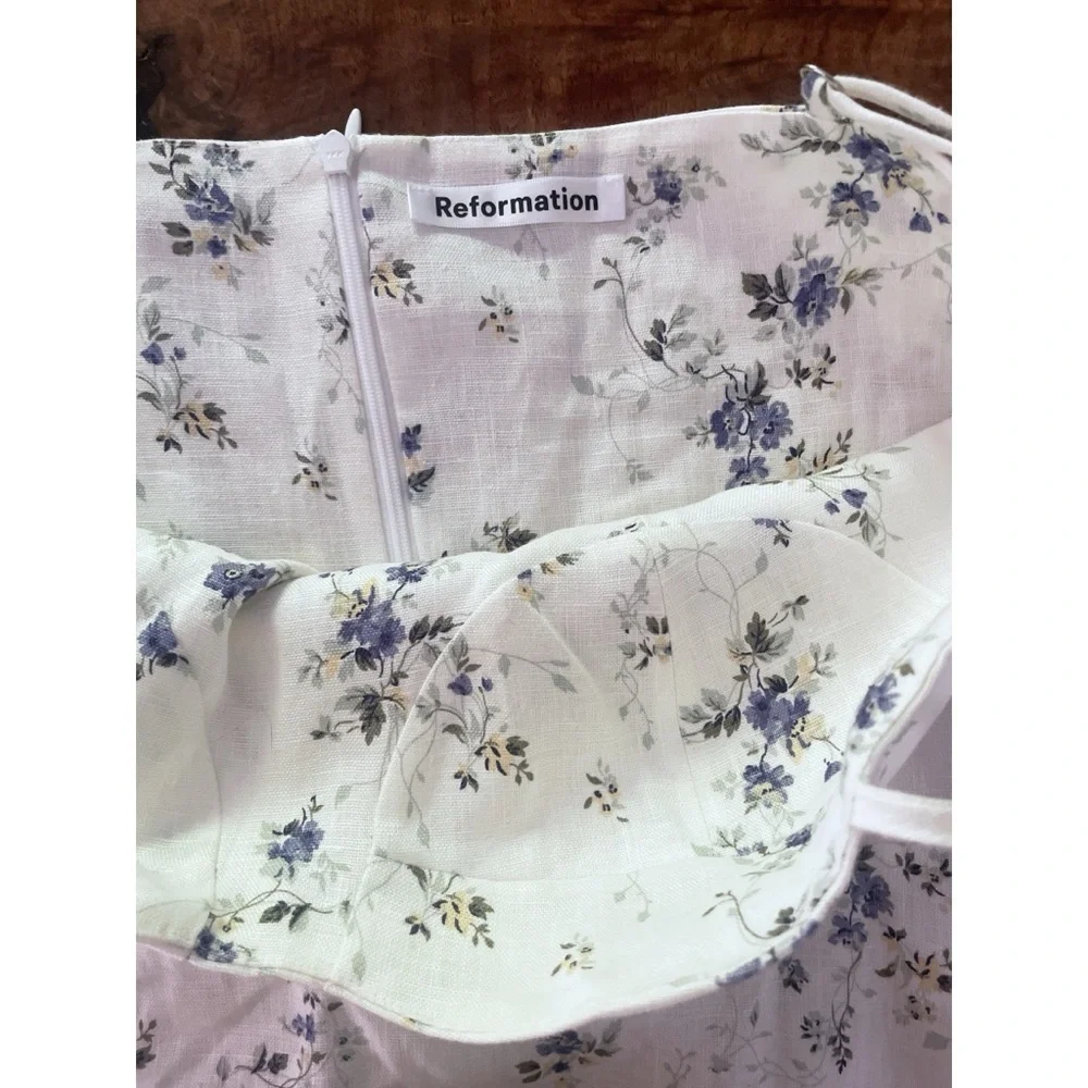 EUC Reformation Mariana Madeline Floral Flounce Bustier Linen Mini Dress 12​​​ - Picture 3 of 11